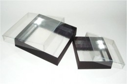 Boite carrée plate avec couvercle transparent 750 g